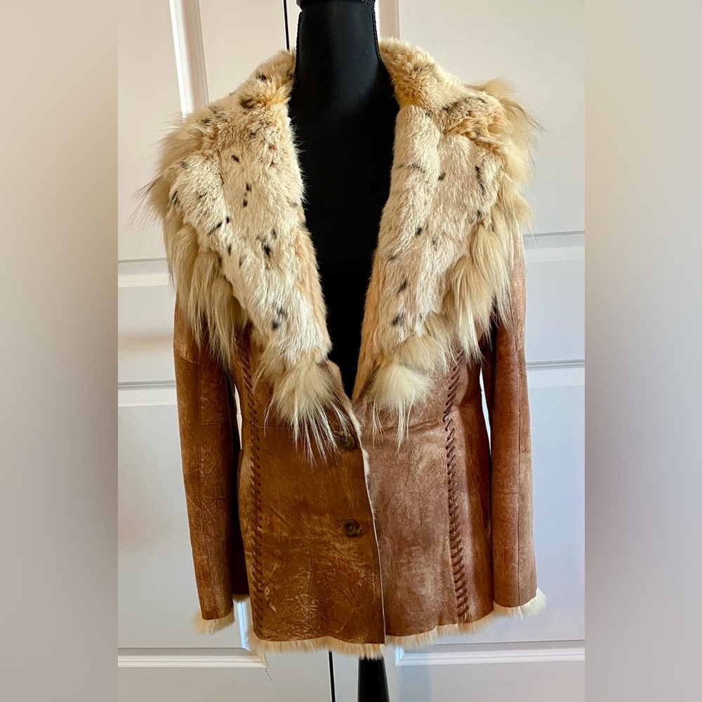 Vintage Montanelli Milano Genuine Leather Fur Coat Women's Coat L - Picture 1 of 7